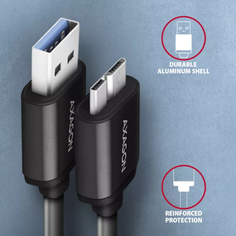 Axagon BUMM3-AM10AB SPEED Micro-B USB <> USB-A 3.2 Gen 1 kabelis 1 m