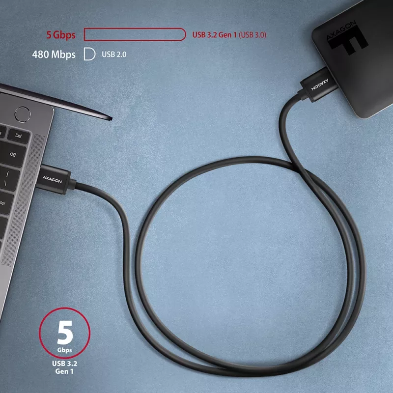 Axagon BUMM3-AM10AB SPEED Micro-B USB <> USB-A 3.2 Gen 1 kabelis 1 m