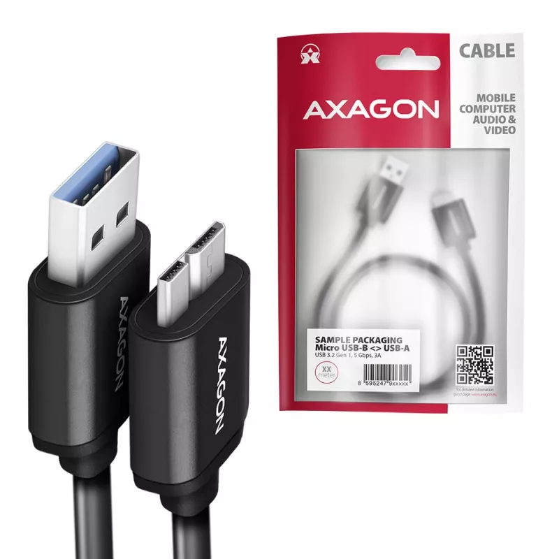 Axagon BUMM3-AM10AB SPEED Micro-B USB <> USB-A 3.2 Gen 1 kabelis 1 m