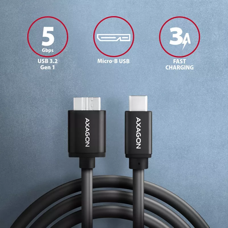 USB kabelis Axagon BUMM3-CM10AB Micro-USB B uz USB C 1m Melns