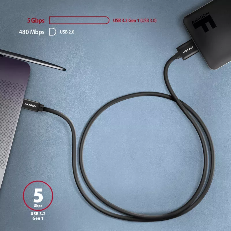USB kabelis Axagon BUMM3-CM10AB Micro-USB B uz USB C 1m Melns