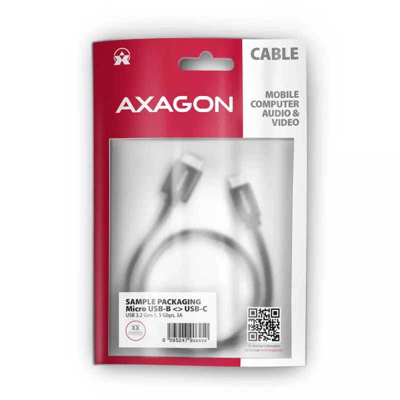 USB kabelis Axagon BUMM3-CM10AB Micro-USB B uz USB C 1m Melns
