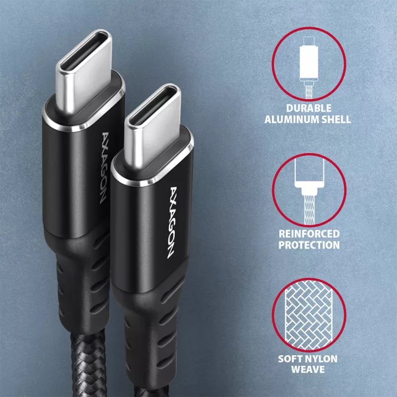 USB kabelis Axagon BUCM-CM20AB 2m USB C Melns