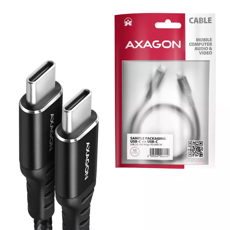 USB kabelis Axagon BUCM-CM20AB 2m USB C Melns