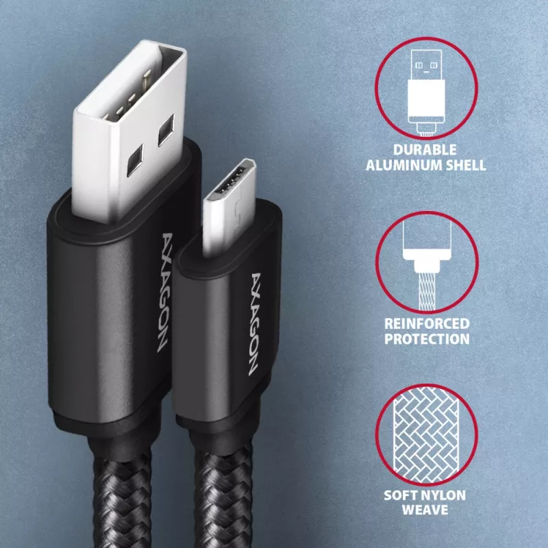 Axagon BUMM-AM15AB USB kabelis USB 2.0 1.5 m Micro-USB B USB A Melns