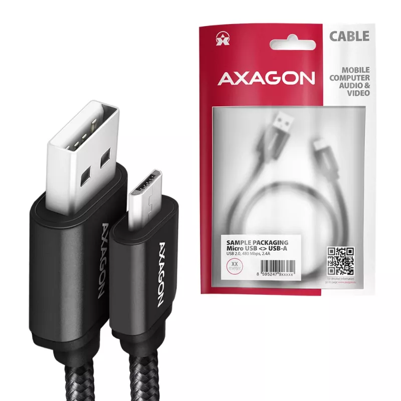 Axagon BUMM-AM15AB USB kabelis USB 2.0 1.5 m Micro-USB B USB A Melns