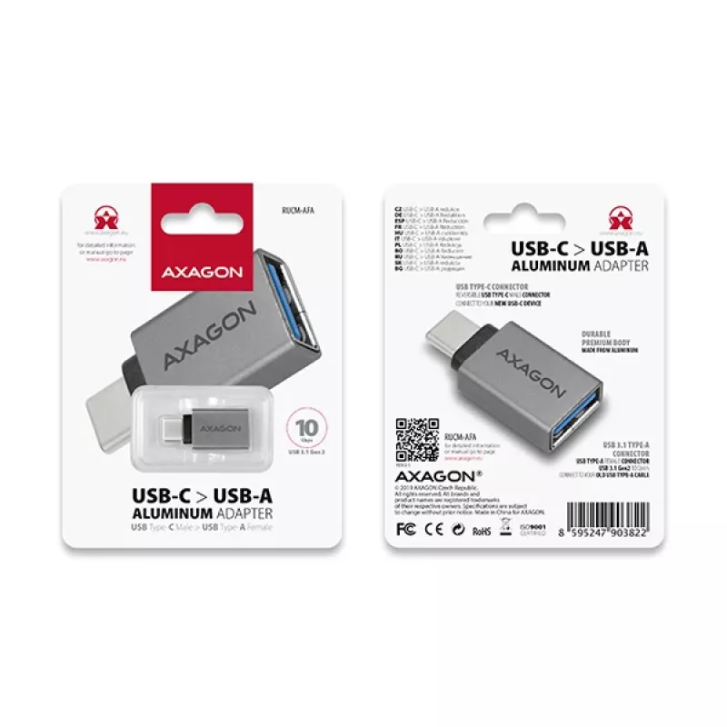 Axagon RUCM-AFA adapter USB-C (v) -> USB-A (s), USB 3.2 Gen 2, 3A, ALU