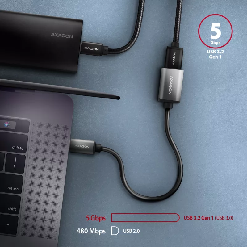 Axagon RUCM-AFAC kabeļa adapteris USB-C (V) -> USB-A (S), 20cm, USB 3.2 Gen 1, 3A, ALU