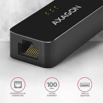 AXAGON ADE-XR USB 2.0 Type-A Fast Ethernet 10/100 adapter, melns, 0,023 kg