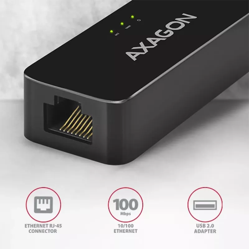 AXAGON ADE-XR USB 2.0 Type-A Fast Ethernet 10/100 adapter, melns, 0,023 kg