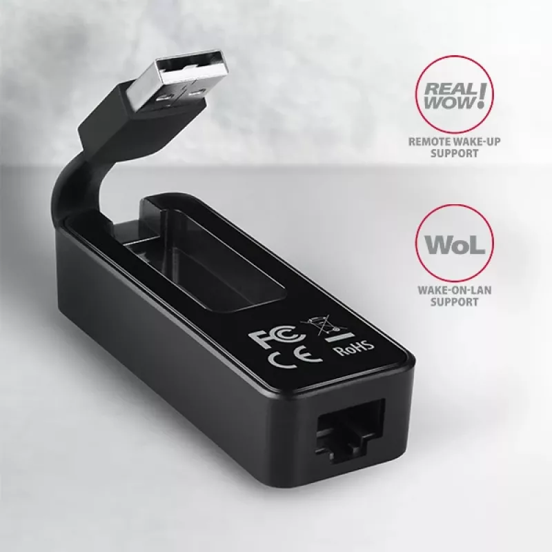 AXAGON ADE-XR USB 2.0 Type-A Fast Ethernet 10/100 adapter, melns, 0,023 kg