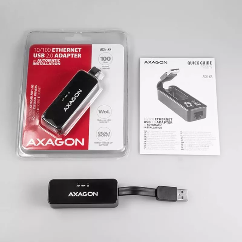 AXAGON ADE-XR USB 2.0 Type-A Fast Ethernet 10/100 adapter, melns, 0,023 kg