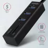 Axagon HMA-CR3A Metāla USB 3.2 Gen 1 vairāku portu centrmezgls ar trim USB portiem un karšu lasītāju
