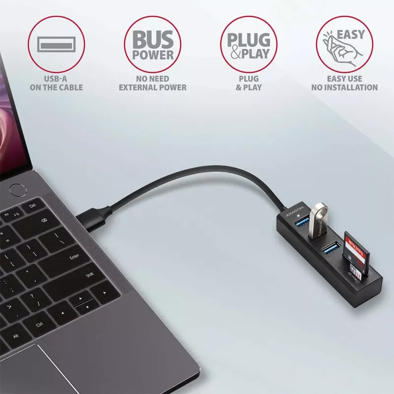 Axagon HMA-CR3A Metāla USB 3.2 Gen 1 vairāku portu centrmezgls ar trim USB portiem un karšu lasītāju