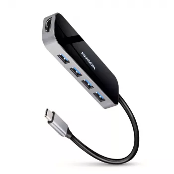 Axagon HMC-6H4A USB 3.2 Gen 1 centrmezgls, 4x USB-A, HDMI 4k/30Hz, PD 100W, 20cm USB-C kabelis