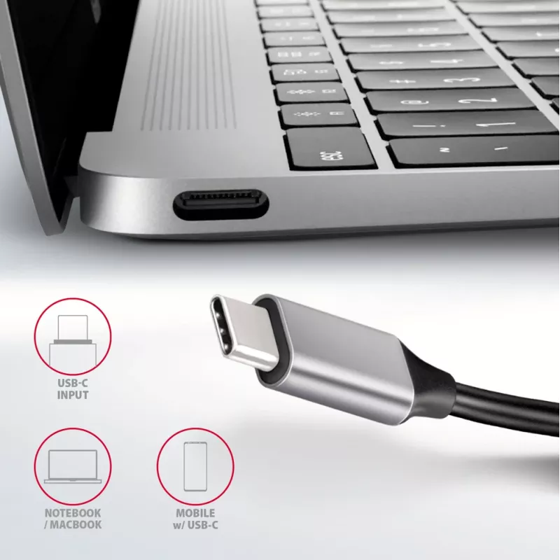 Axagon HMC-6H4A USB 3.2 Gen 1 centrmezgls, 4x USB-A, HDMI 4k/30Hz, PD 100W, 20cm USB-C kabelis