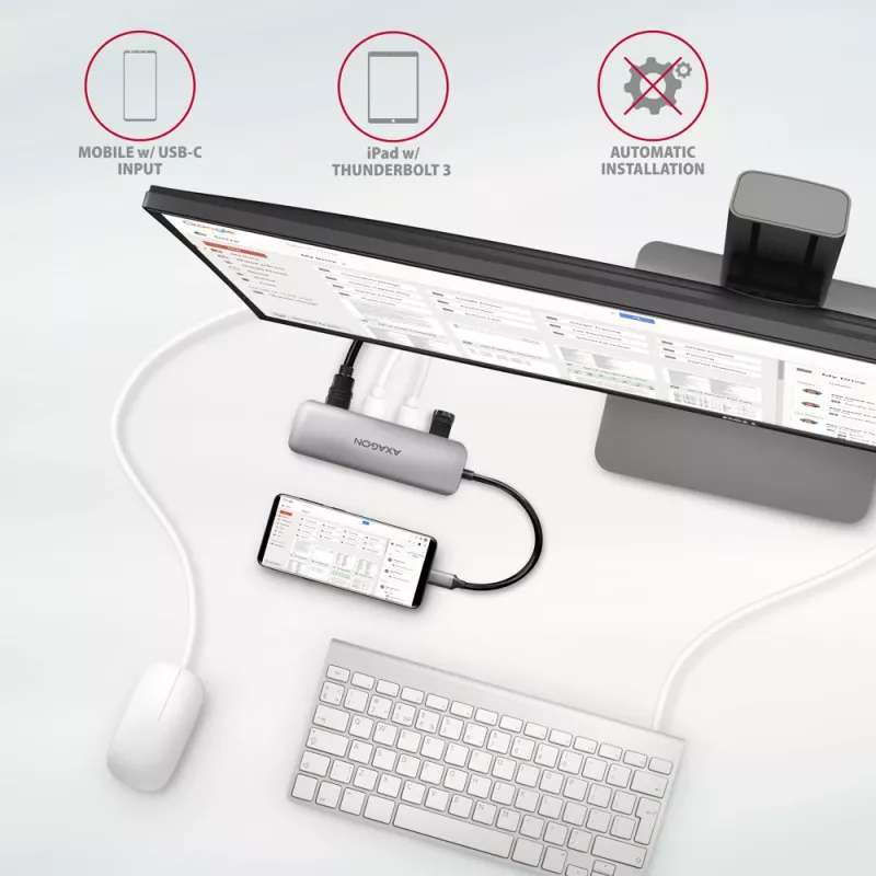 Axagon HMC-HCR3A 3x USB-A+ HDMI+ SD/microSD USB-C 3.2 Gen 1 centrmezgls 20cm Vadu USB 3.2 Gen 1 (3.1 Gen 1) Type-C Pelēks