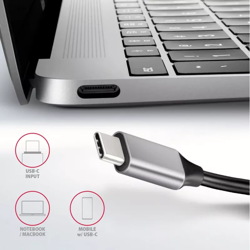 Axagon HMC-HCR3A 3x USB-A+ HDMI+ SD/microSD USB-C 3.2 Gen 1 centrmezgls 20cm Vadu USB 3.2 Gen 1 (3.1 Gen 1) Type-C Pelēks