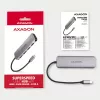 Axagon HMC-HCR3A 3x USB-A+ HDMI+ SD/microSD USB-C 3.2 Gen 1 centrmezgls 20cm Vadu USB 3.2 Gen 1 (3.1 Gen 1) Type-C Pelēks