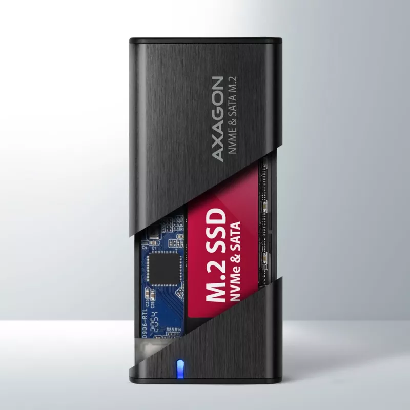 Axagon EEM2-SB2 ārējā USB-C 3.2 Gen 2 metāla kaste M.2 NVMe un SATA SSD diskiem. Bezskrūvju