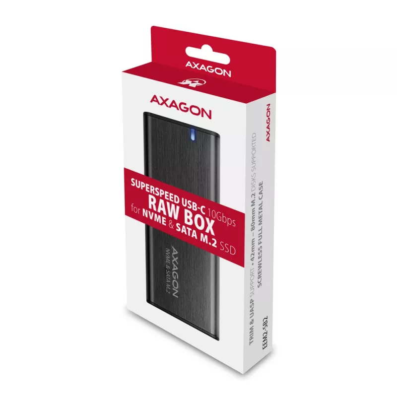 Axagon EEM2-SB2 ārējā USB-C 3.2 Gen 2 metāla kaste M.2 NVMe un SATA SSD diskiem. Bezskrūvju