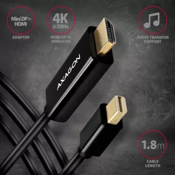 Axagon RVDM-HI14C2 Mini DisplayPort uz HDMI adaptera kabelis 4K 30Hz 1,8m