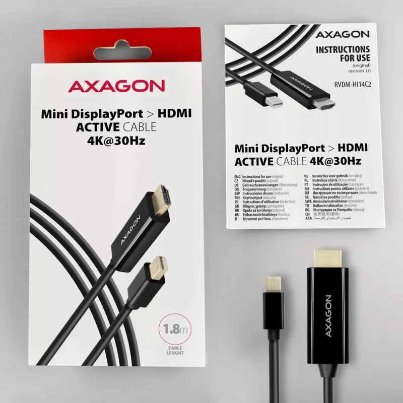 Axagon RVDM-HI14C2 Mini DisplayPort uz HDMI adaptera kabelis 4K 30Hz 1,8m
