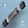 Axagon CRE-DAC USB-C+ USB-A 5 Gbps MINI 2 slotu un LUN SD/microSD karšu lasītājs USB 3.0 Type-A/Type-C Pelēks