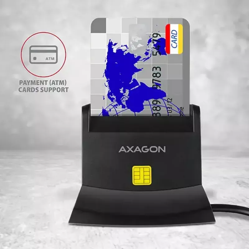 Axagon CRE-SM2 viedkaršu lasītājs USB 2.0 melns 1,3 m kabelis