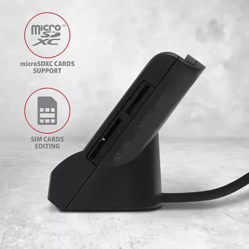 Axagon CRE-SM2 viedkaršu lasītājs USB 2.0 melns 1,3 m kabelis