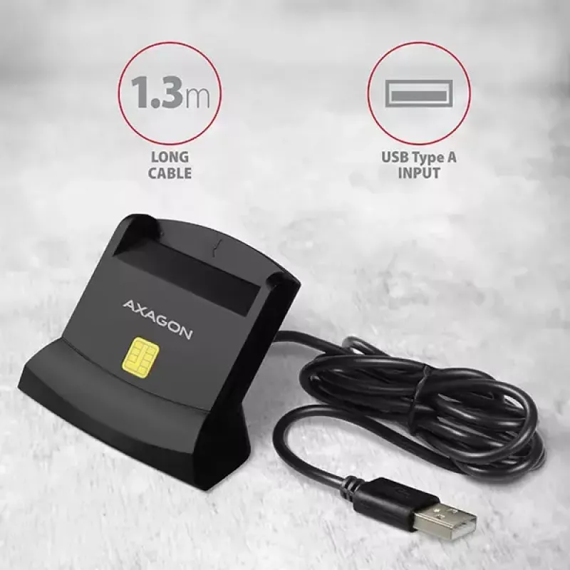 Axagon CRE-SM2 viedkaršu lasītājs USB 2.0 melns 1,3 m kabelis