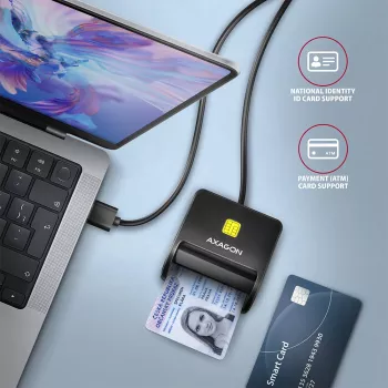 Axagon CRE-SM3N USB-A viedkaršu/ID karšu plakanlasītājs, USB 2.0, 1,3 m, melns, 57 g