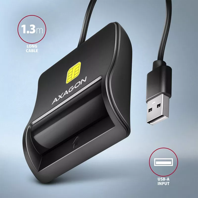 Axagon CRE-SM3N USB-A viedkaršu/ID karšu plakanlasītājs, USB 2.0, 1,3 m, melns, 57 g