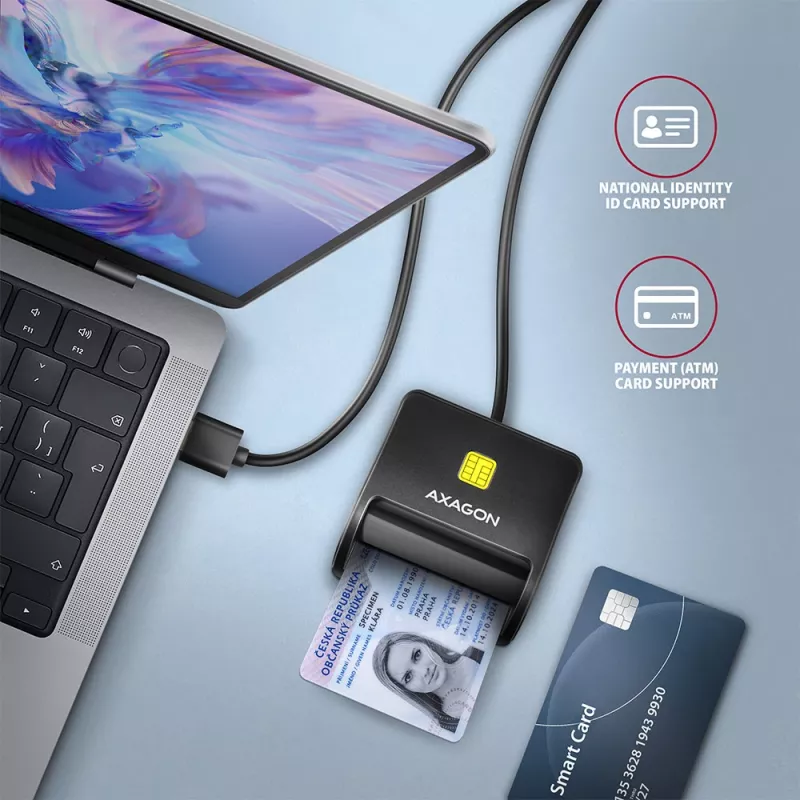 Axagon CRE-SM3SD USB viedkaršu un SD/microSD/SIM plakanā viedkaršu lasītājs iekštelpām USB 2.0 Melns