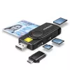 Axagon CRE-SMP2A USB Smart card & SD/microSD/SIM PocketReader viedkaršu lasītājs Iekštelpām USB Type-A/USB Type-C Melns