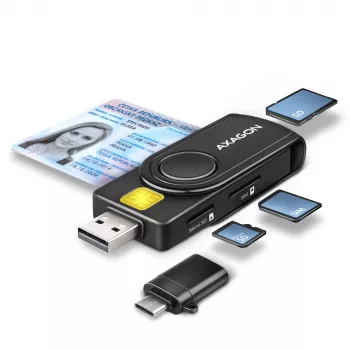 Axagon CRE-SMP2A USB Smart card & SD/microSD/SIM PocketReader viedkaršu lasītājs Iekštelpām USB Type-A/USB Type-C Melns