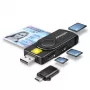 Axagon CRE-SMP2A USB Smart card & SD/microSD/SIM PocketReader viedkaršu lasītājs Iekštelpām USB Type-A/USB Type-C Melns