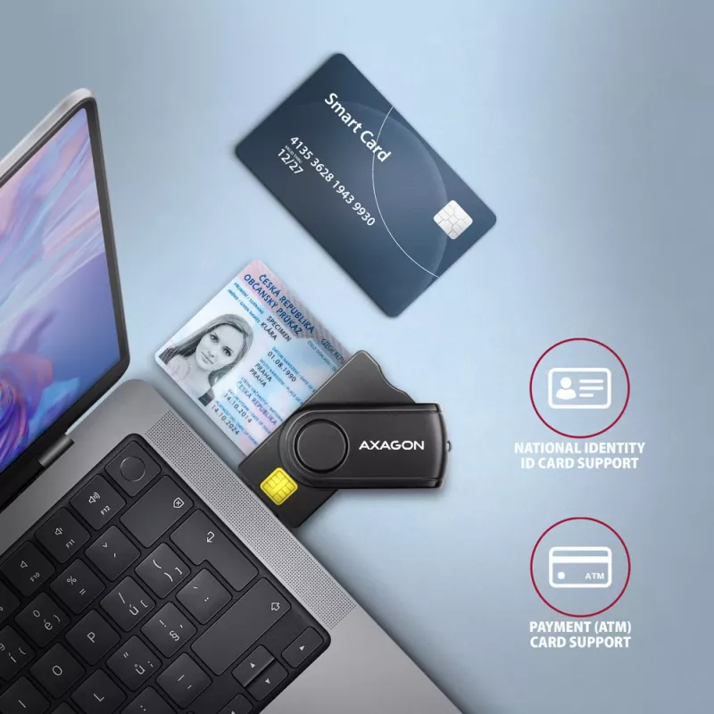 Axagon CRE-SMP2A USB Smart card & SD/microSD/SIM PocketReader viedkaršu lasītājs Iekštelpām USB Type-A/USB Type-C Melns