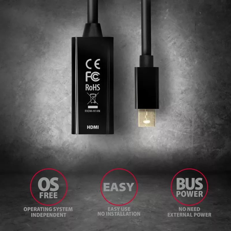 Axagon RVDM-HI14N Mini DisplayPort -> HDMI 1.4 adapteris 4K/30Hz