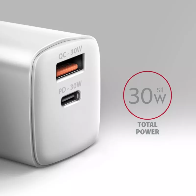 Lādētājs Axagon ACU-PQ30W QC3.0 30W USB-C Balts