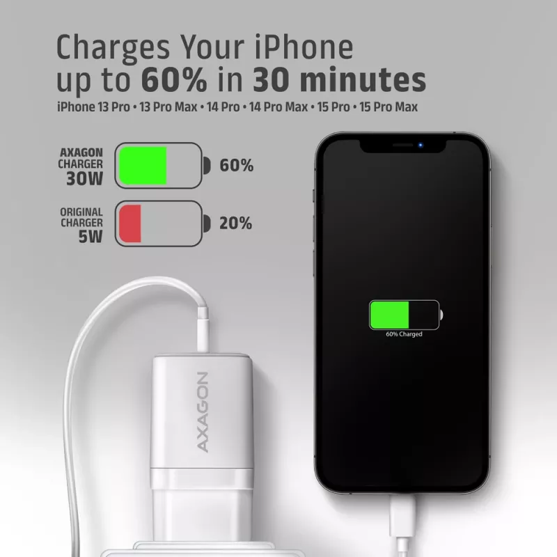 Lādētājs Axagon ACU-PQ30W QC3.0 30W USB-C Balts