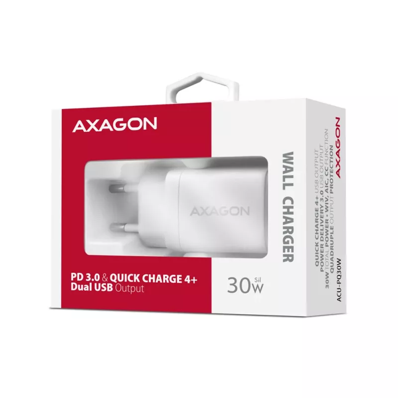 Lādētājs Axagon ACU-PQ30W QC3.0 30W USB-C Balts