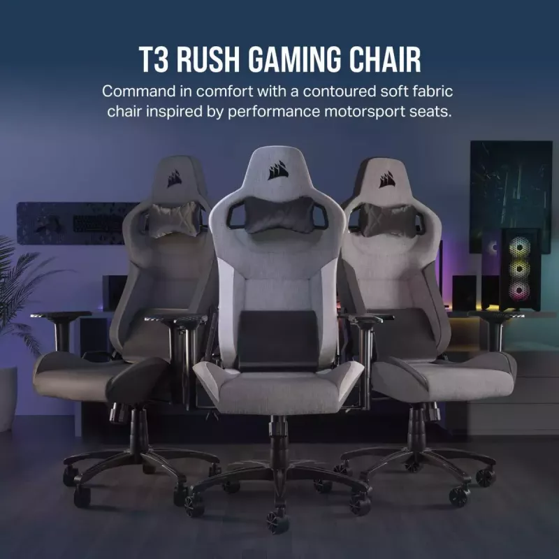 Universāla spēļu krēsla Corsair T3 RUSH 2023 polsterēts sēdeklis antracīta pelēks