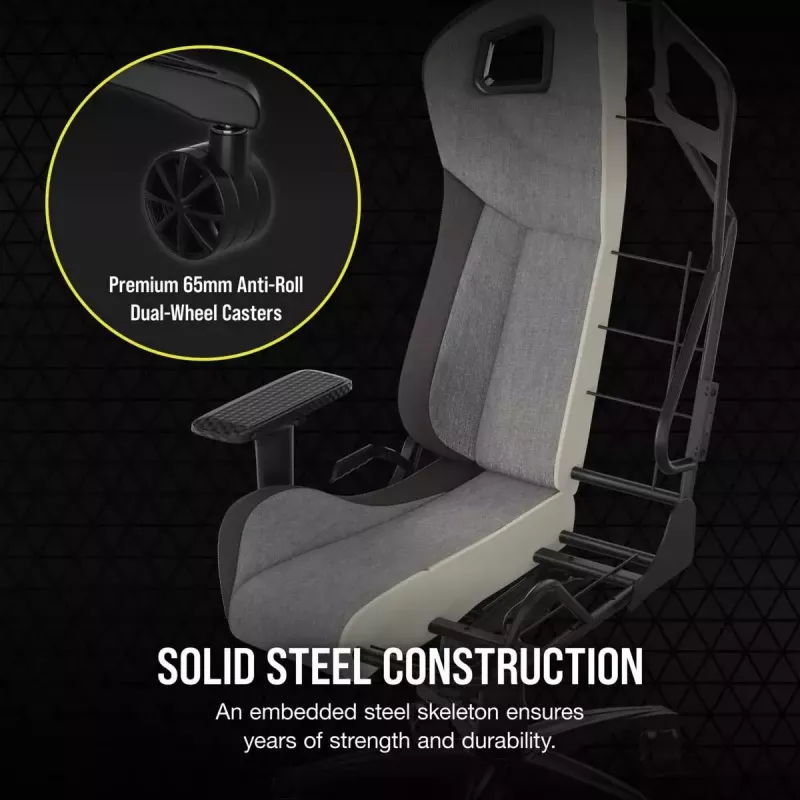Universāla spēļu krēsla Corsair T3 RUSH 2023 polsterēts sēdeklis antracīta pelēks