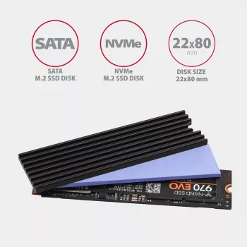 Axagon CLR-M2L3 pasīvs alumīnija dzesētājs visām M.2 SSD, izmērs 2280, augstums 3 mm