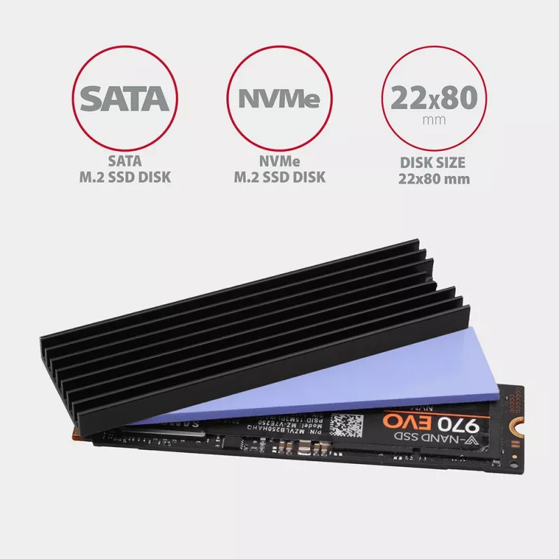 Axagon CLR-M2L6 pasīvs alumīnija dzesētājs visām M.2 SSD, izmērs 2280, augstums 6 mm