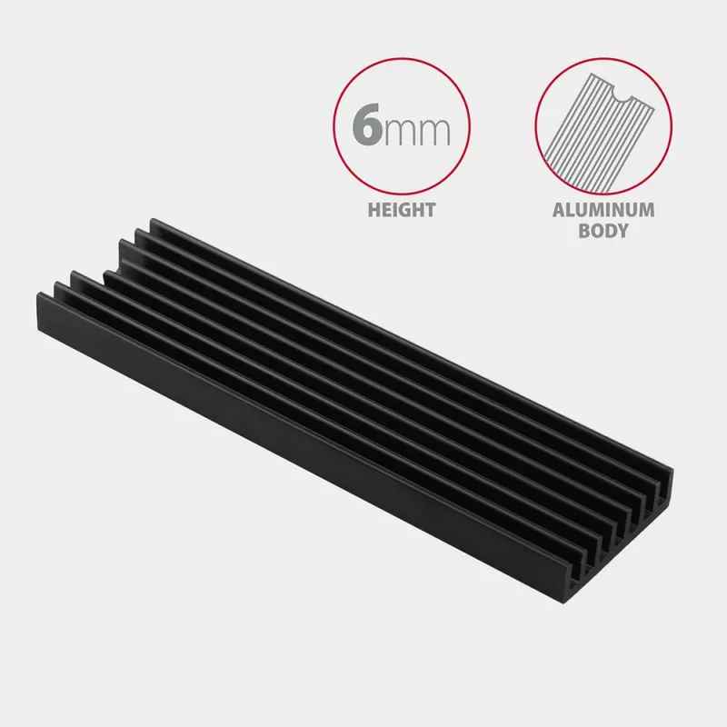 Axagon CLR-M2L6 pasīvs alumīnija dzesētājs visām M.2 SSD, izmērs 2280, augstums 6 mm