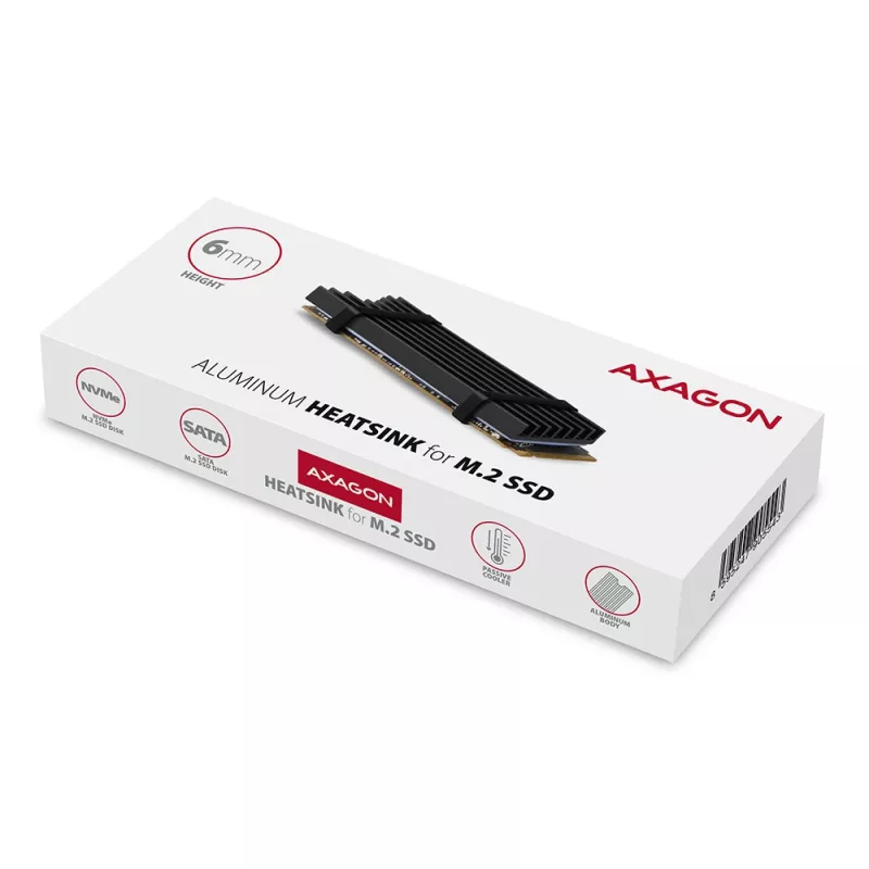Axagon CLR-M2L6 pasīvs alumīnija dzesētājs visām M.2 SSD, izmērs 2280, augstums 6 mm