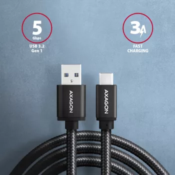 USB kabelis Axagon BUCM3-AM10AB USB 3.2 Gen 1 1 m USB C USB A Melns