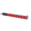 DIGITUS 1U alumīnija PDU, montējams statīvā, 10A spraudnis, 250VAC 50/60Hz, 8x SARKANAS CEE 7/7 ligzdas ar iepriekšēju drošinātāju, IEC C14 spraudnis